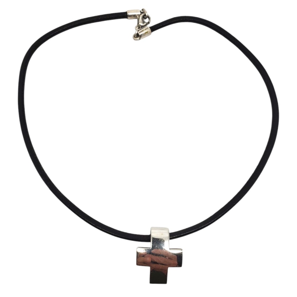 James Avery Sterling Silver Cross Pendant On Leather Cord #21443